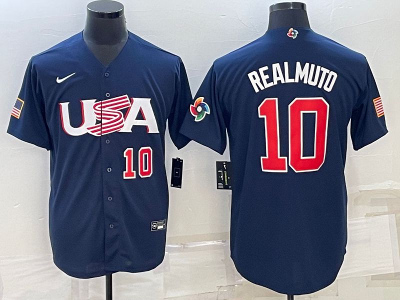 Men 2023 World Cub USA #10 Realmuto Blue Nike MLB Jersey->more jerseys->MLB Jersey
